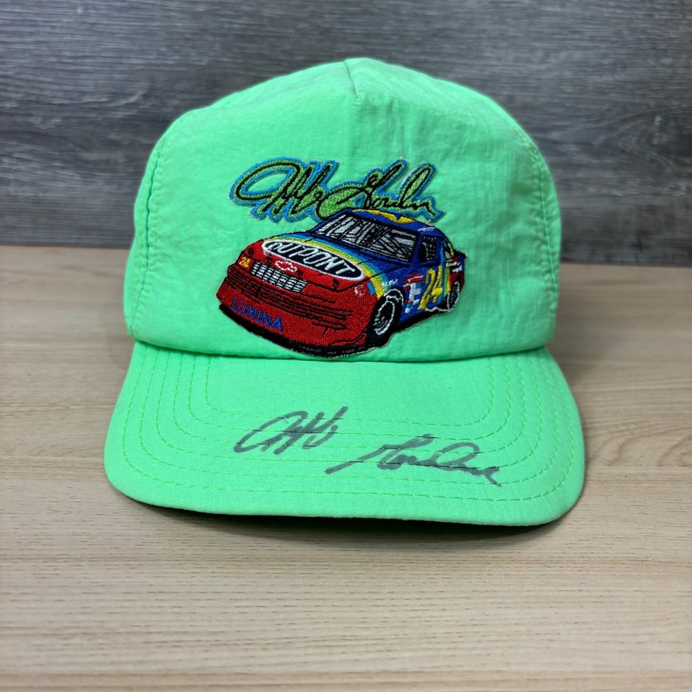 Vintage Nascar Hat Cap Snapback‎ Green Nylon Jeff Gordon Racing USA Made Auto